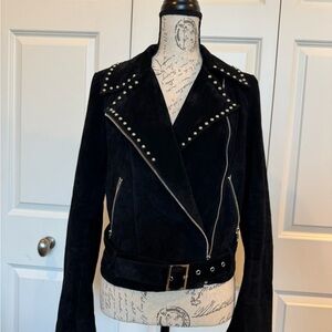 VINTAGE bebe Black Leather Jacket with Silver Studs